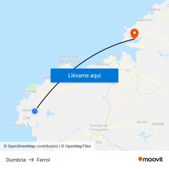 Dumbría to Ferrol map