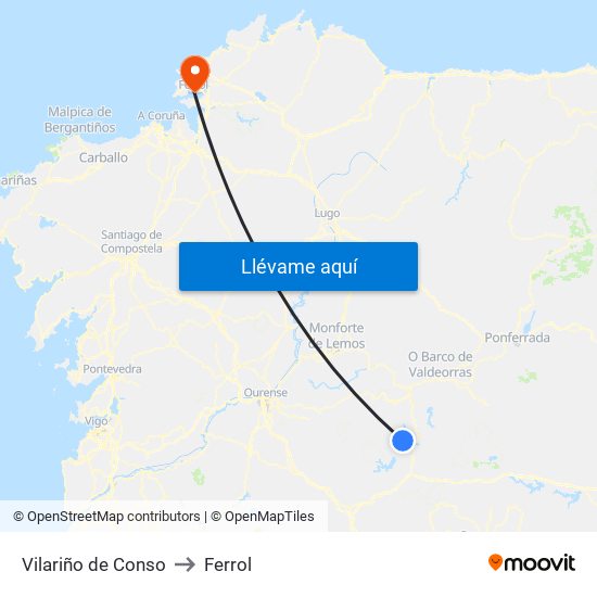 Vilariño de Conso to Ferrol map