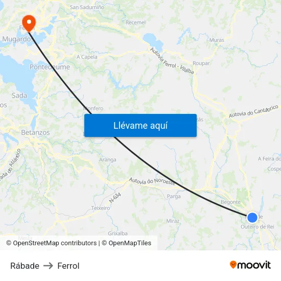 Rábade to Ferrol map
