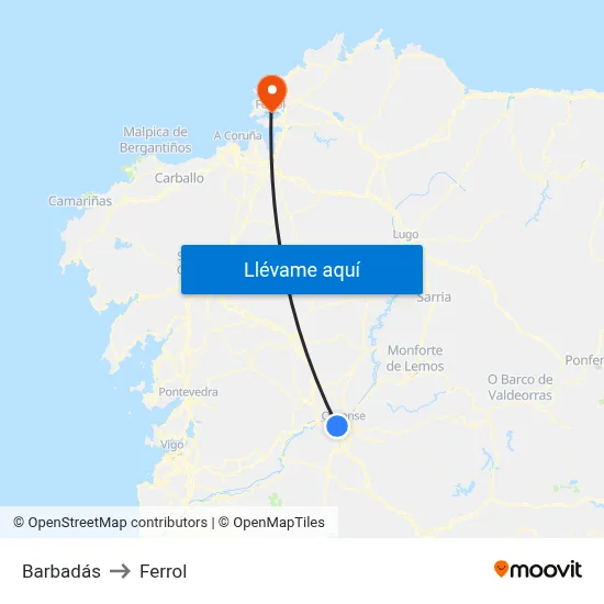 Barbadás to Ferrol map