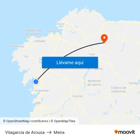 Vilagarcía de Arousa to Meira map