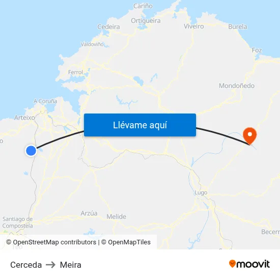 Cerceda to Meira map