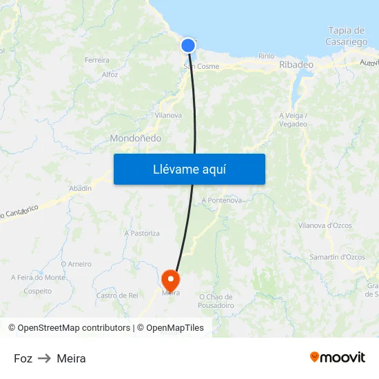 Foz to Meira map