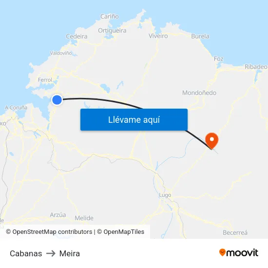 Cabanas to Meira map