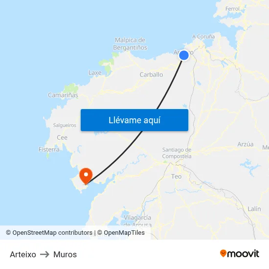 Arteixo to Muros map