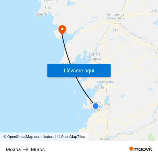 Moaña to Muros map