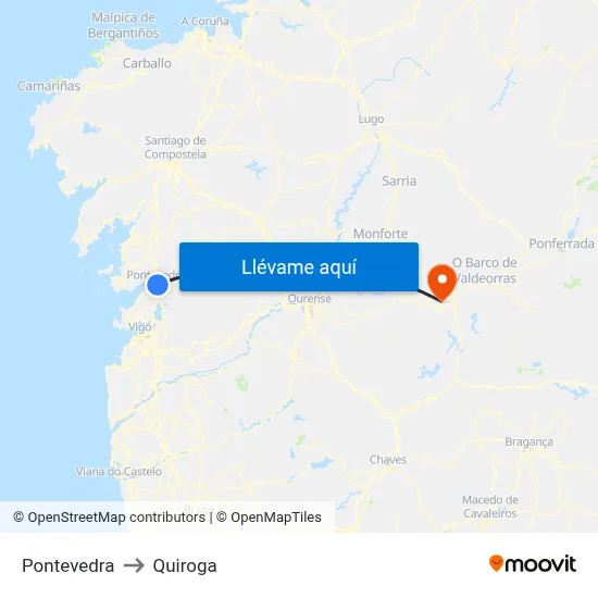 Pontevedra to Quiroga map