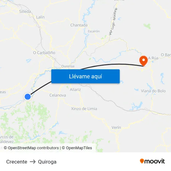 Crecente to Quiroga map