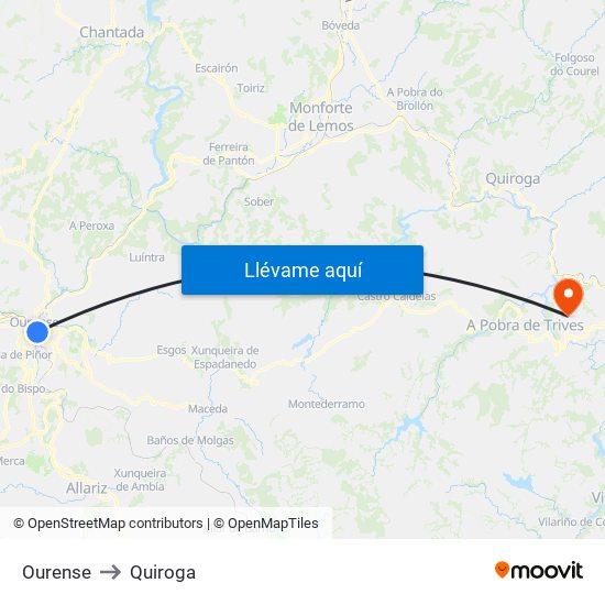 Ourense to Quiroga map