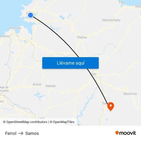 Ferrol to Samos map