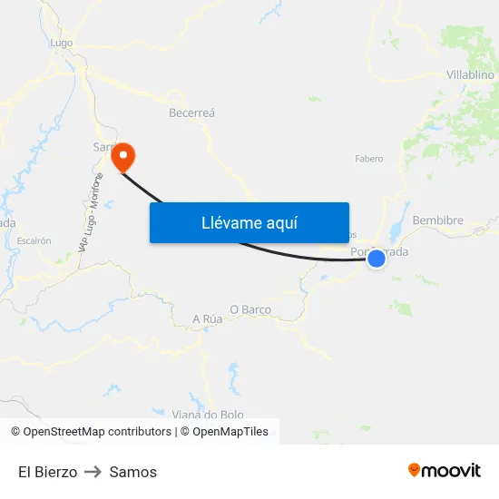 El Bierzo to Samos map