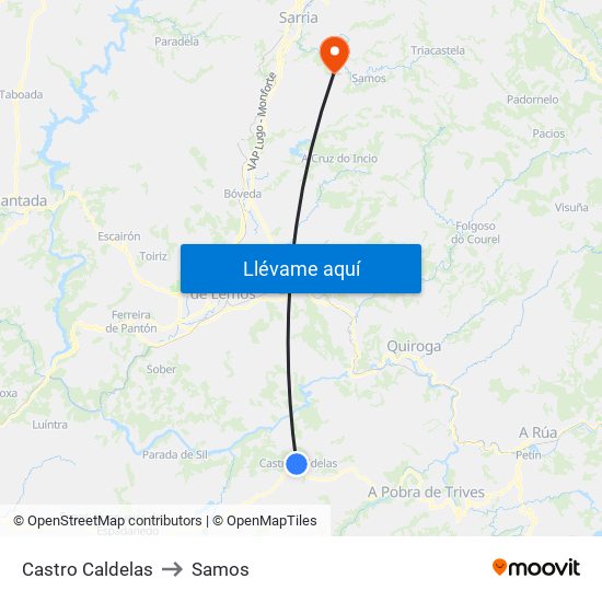 Castro Caldelas to Samos map