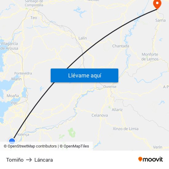 Tomiño to Láncara map