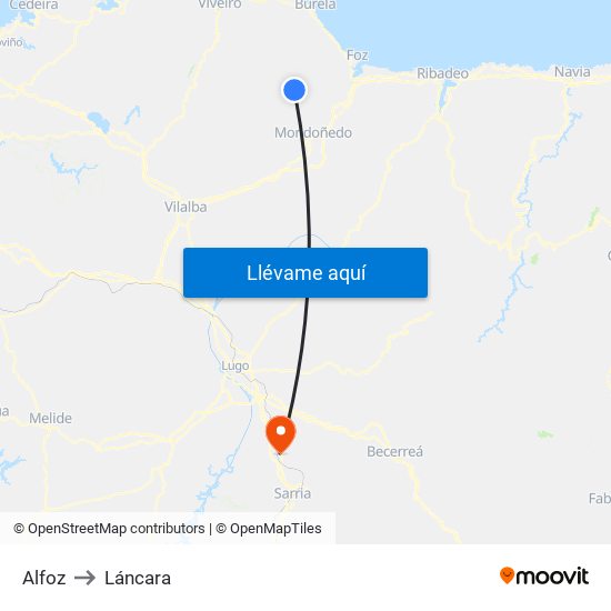 Alfoz to Láncara map