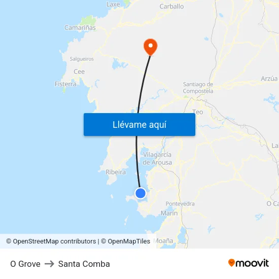 O Grove to Santa Comba map