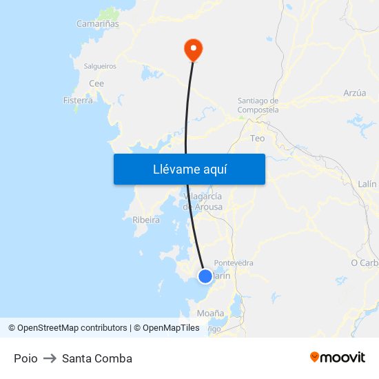 Poio to Santa Comba map