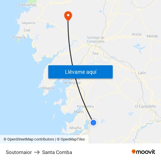 Soutomaior to Santa Comba map