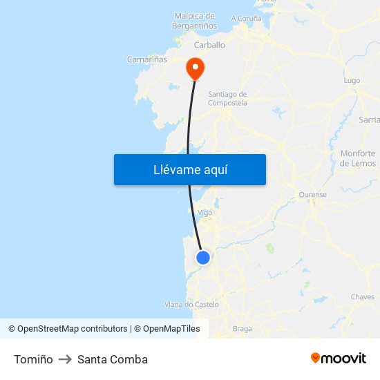 Tomiño to Santa Comba map