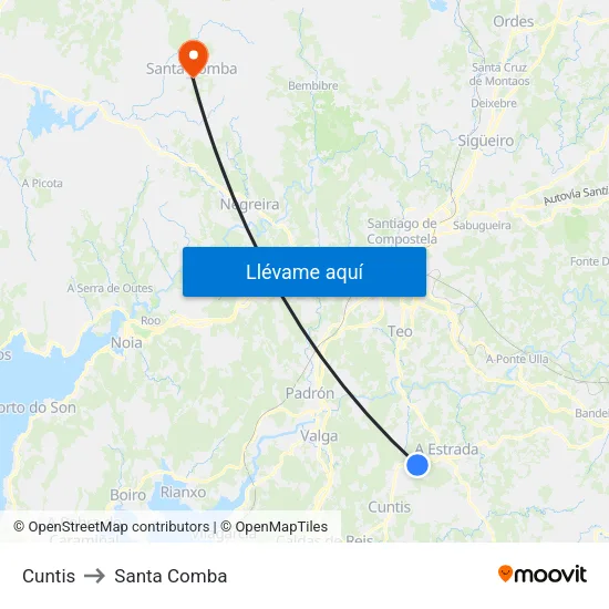 Cuntis to Santa Comba map