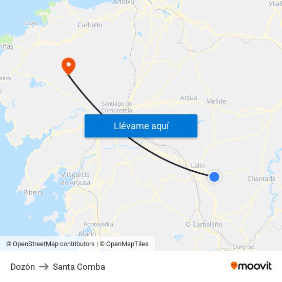 Dozón to Santa Comba map