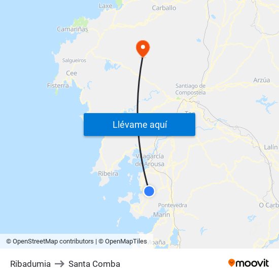 Ribadumia to Santa Comba map