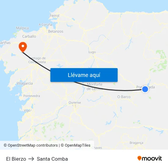 El Bierzo to Santa Comba map