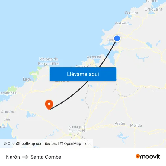 Narón to Santa Comba map