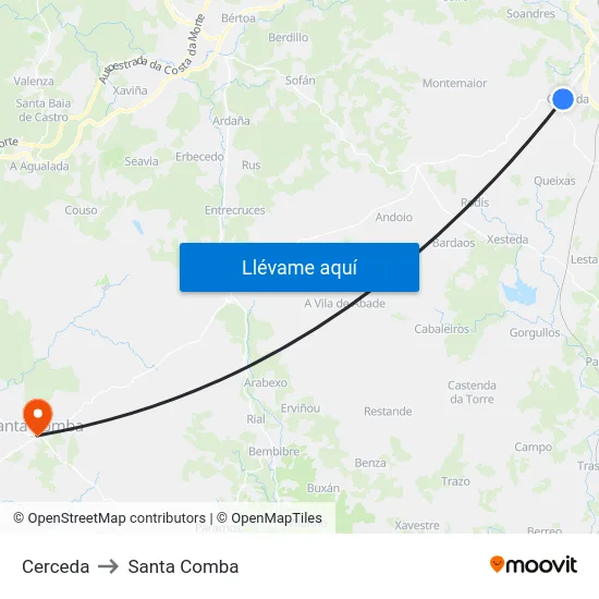 Cerceda to Santa Comba map