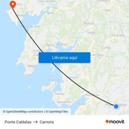 Ponte Caldelas to Carnota map