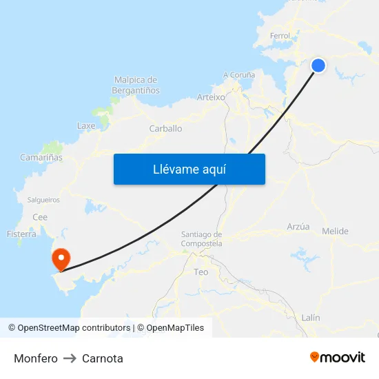 Monfero to Carnota map