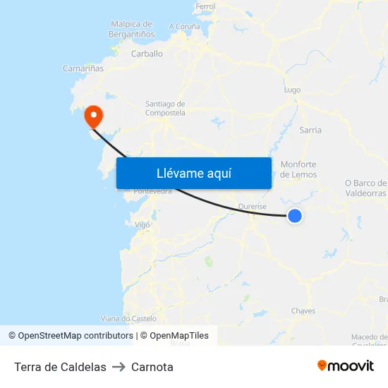 Terra de Caldelas to Carnota map
