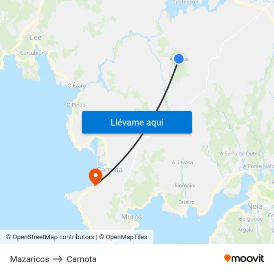 Mazaricos to Carnota map