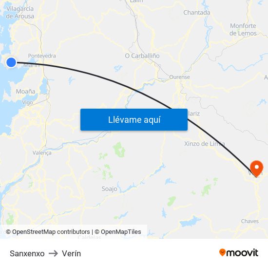 Sanxenxo to Verín map