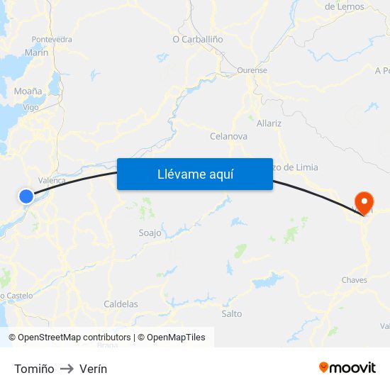 Tomiño to Verín map
