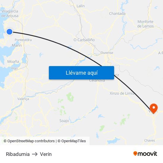 Ribadumia to Verín map