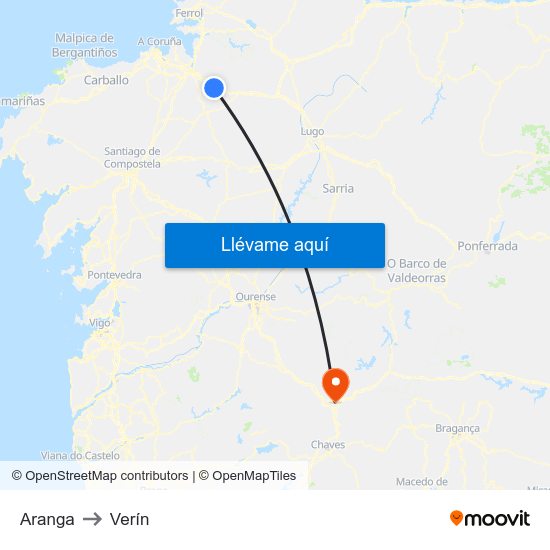 Aranga to Verín map