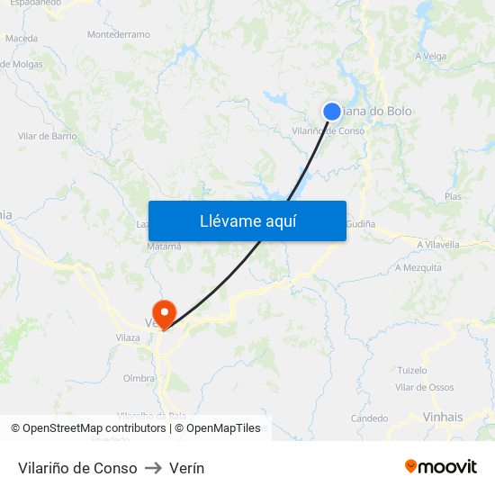 Vilariño de Conso to Verín map