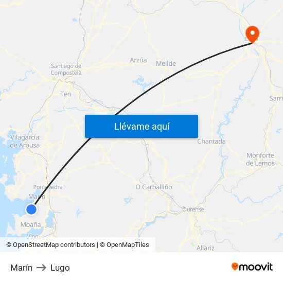 Marín to Lugo map