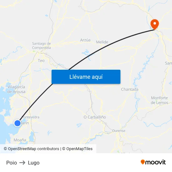 Poio to Lugo map