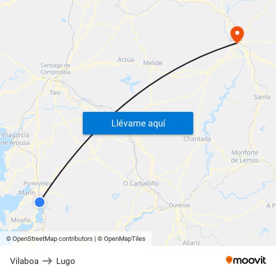 Vilaboa to Lugo map