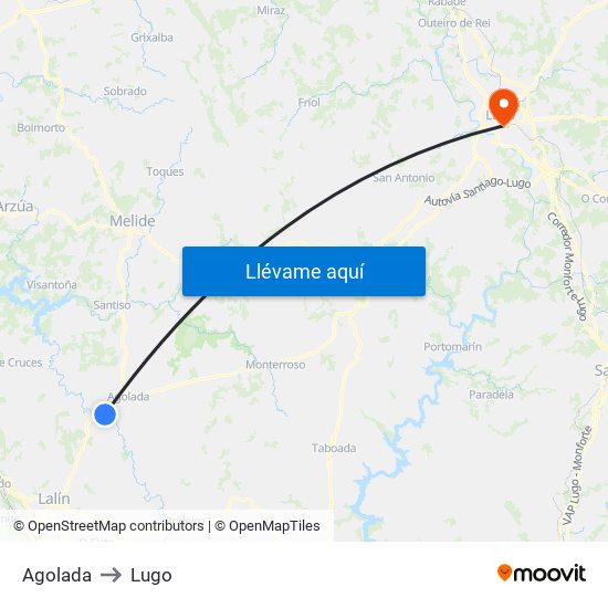 Agolada to Lugo map
