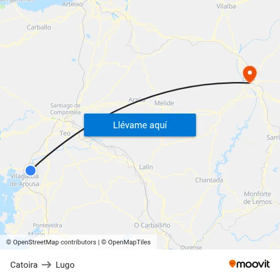Catoira to Lugo map