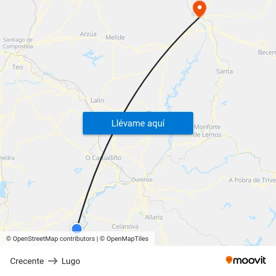 Crecente to Lugo map