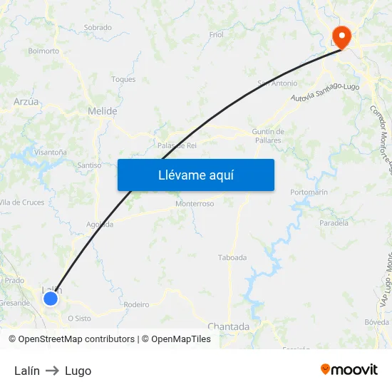 Lalín to Lugo map