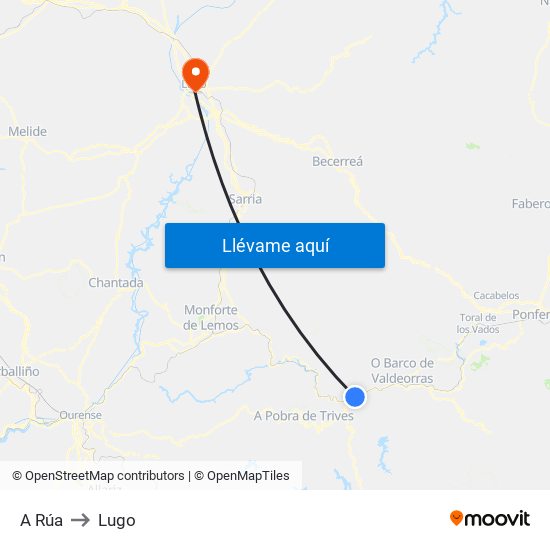 A Rúa to Lugo map