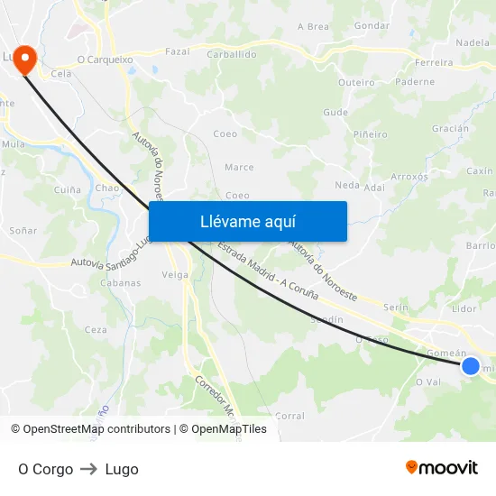 O Corgo to Lugo map