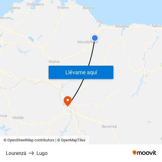 Lourenzá to Lugo map