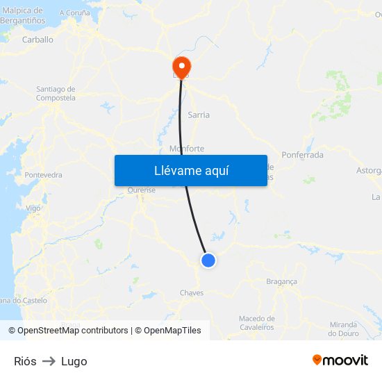 Riós to Lugo map