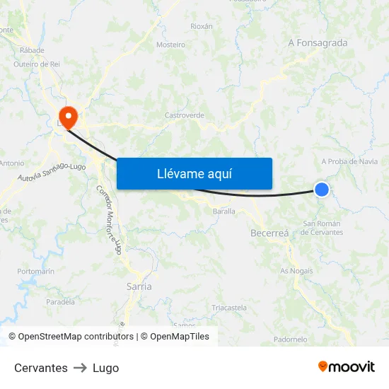 Cervantes to Lugo map