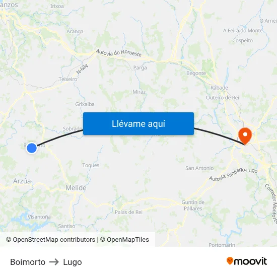 Boimorto to Lugo map